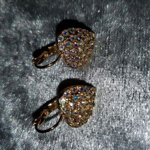 Vintage KIRKS FOLLY Gold Heart Crystal Pierced Hook Clasp Earrings